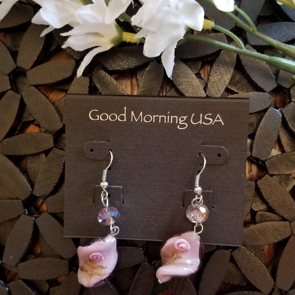 😎PINK GLASS EARRINGS